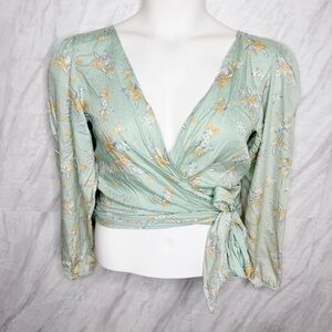 Yireh Floral Wrap Blouse in Mint Green Small
